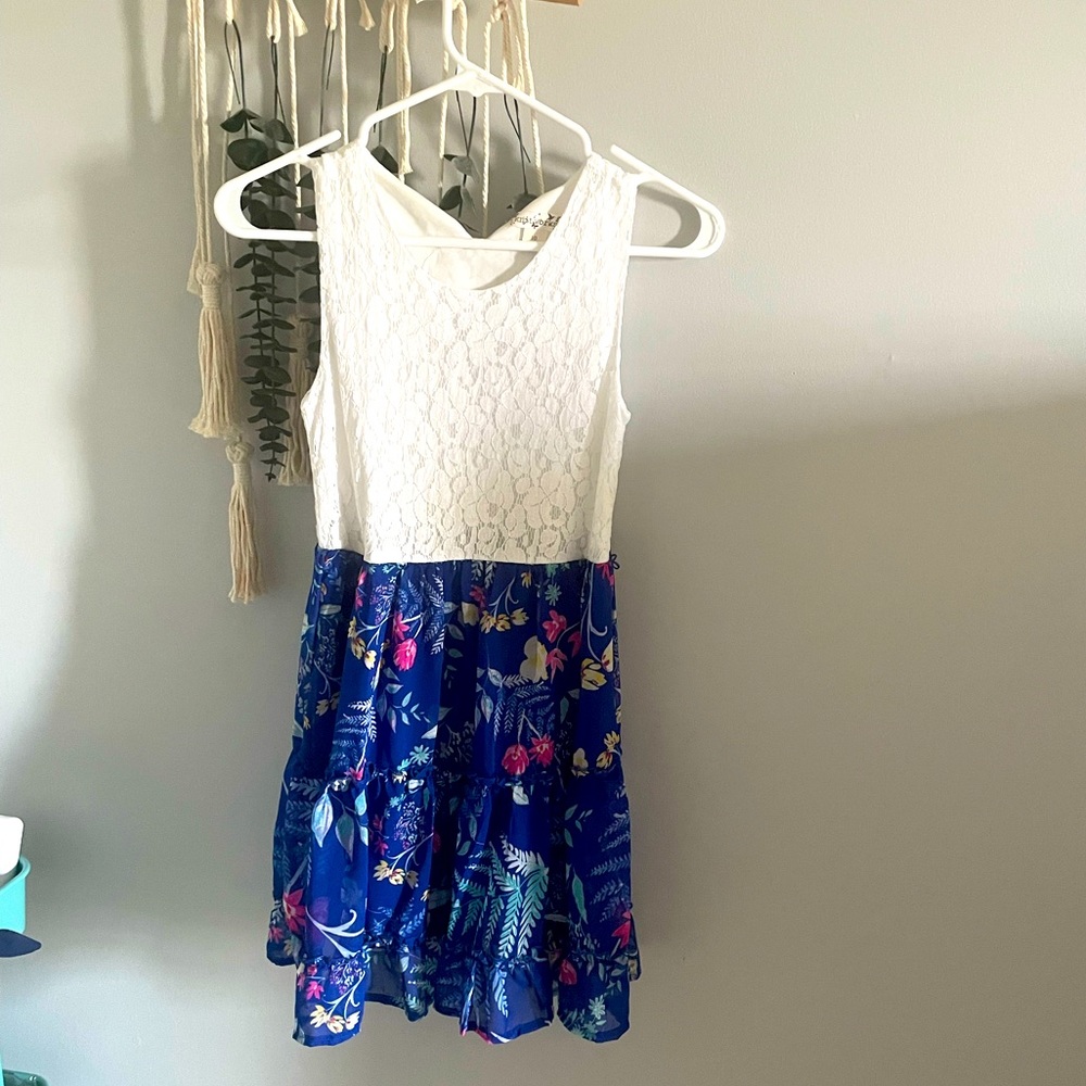 COPY - Girls half lace bottom deep blue dress